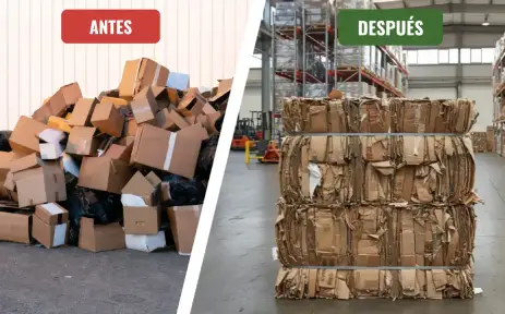 Reducción de volumen de residuos con compactadora vertical en empresa