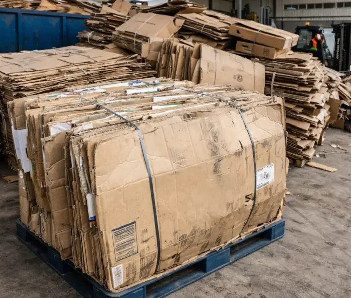 Bala de cartó reciclat compactat en empresa llesta per a gestor autoritzat