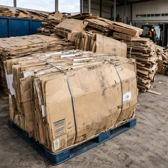 Bala de cartón reciclado compactado en empresa lista para gestor autorizado