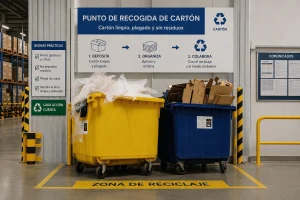 Punt de recollida de cartó organitzat en instal·lació logística empresarial