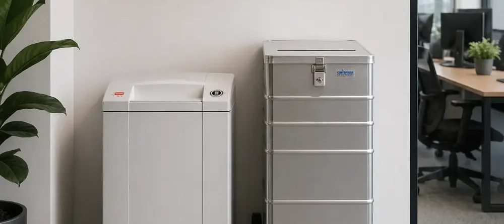 Destructora de papel Intimus y contenedor de documentos confidenciales
